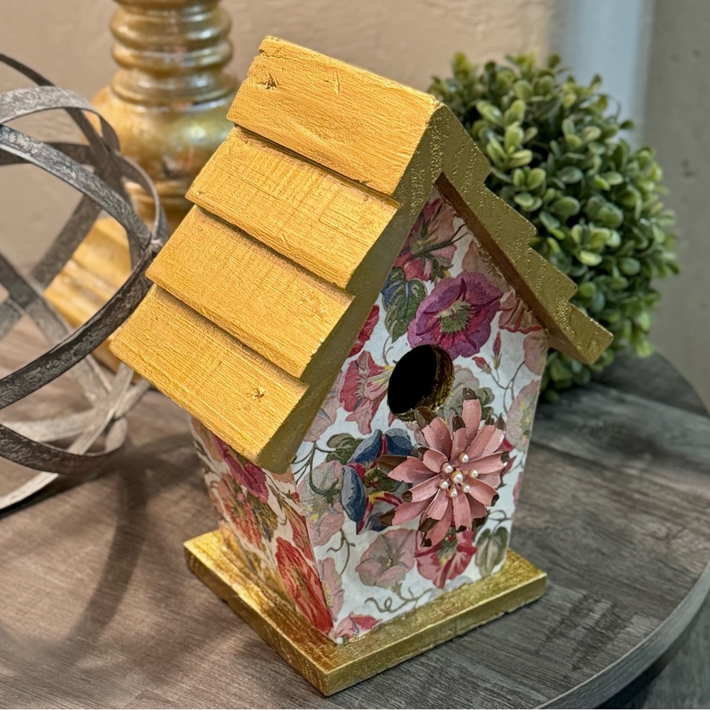 Hand Crafted Morning Glory Wood Bird House